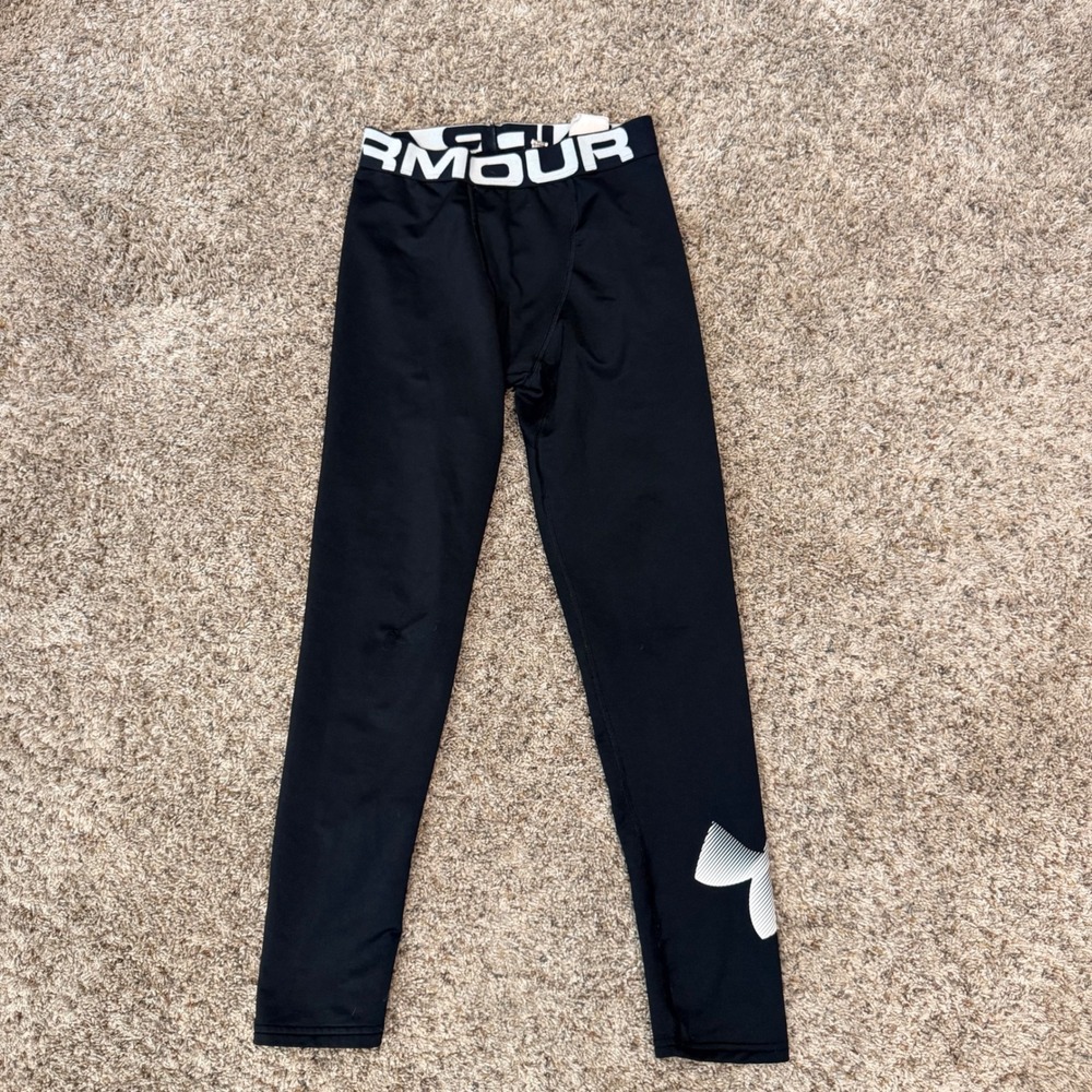 Under Armour ColdGear Boys Fleece Lined Compression Leggings Black YLG 1224238